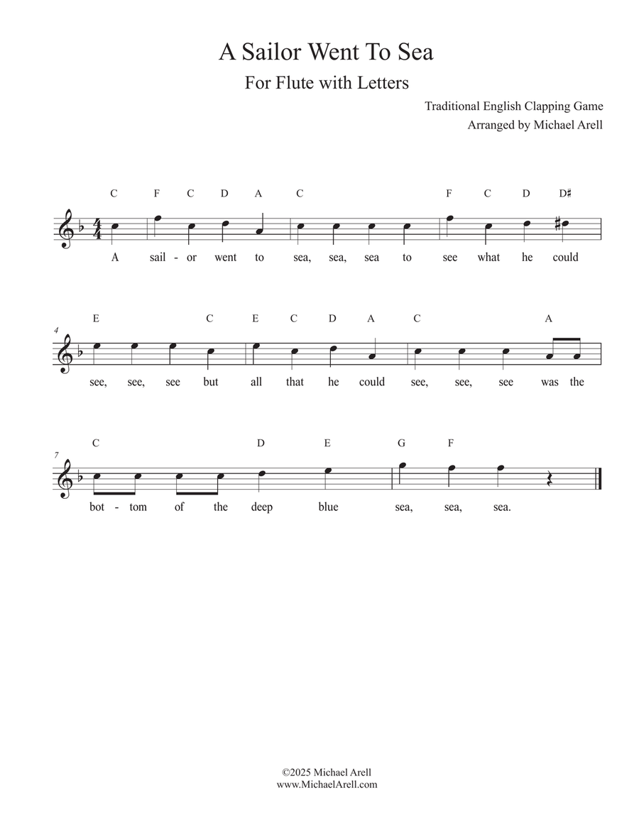 A Sailor Went To Sea for Flute Piccolo scores gallery preview page 1