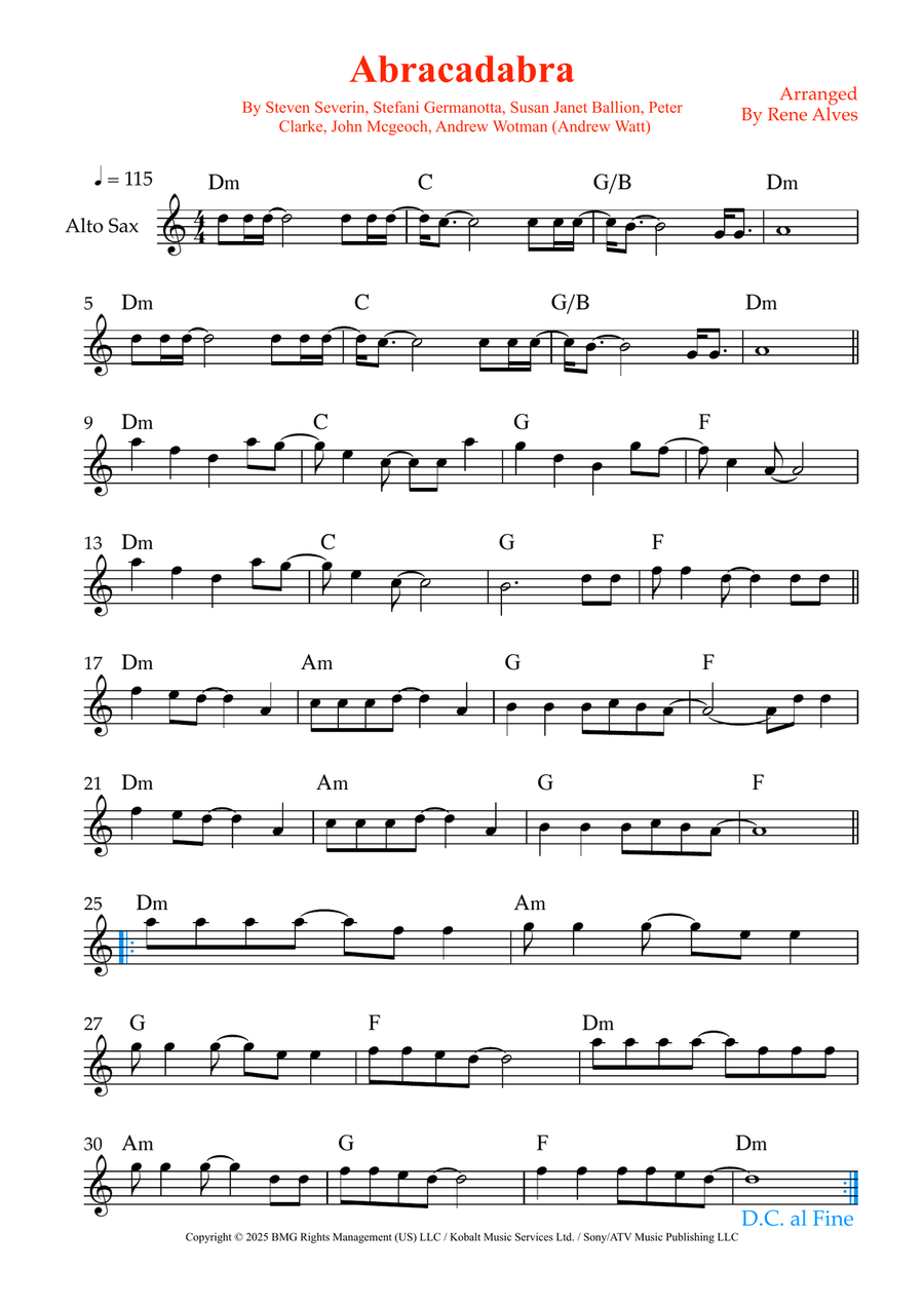 Abracadabra Abracadabra Alto Saxophone scores gallery preview page 1