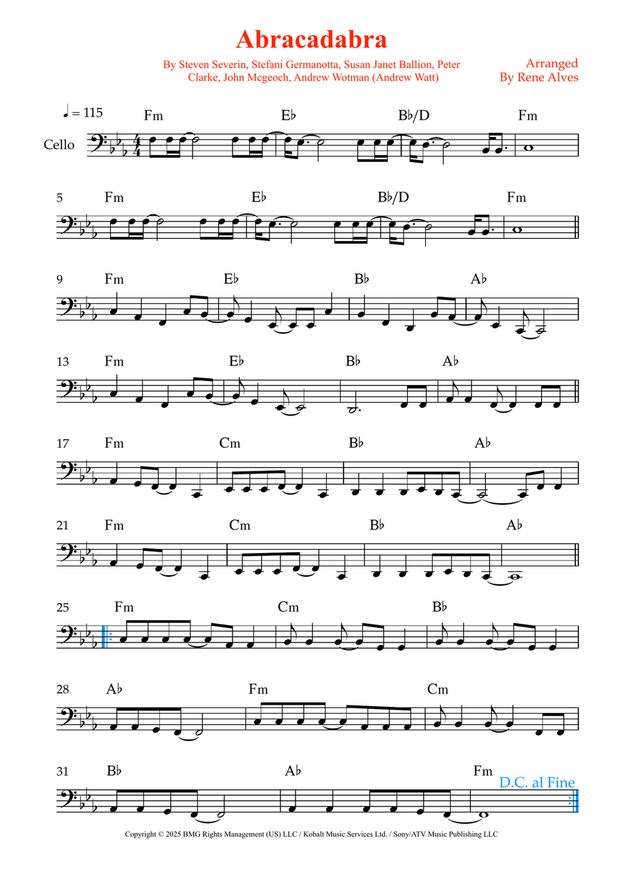 Abracadabra Abracadabra Cello Solo scores gallery preview page 1