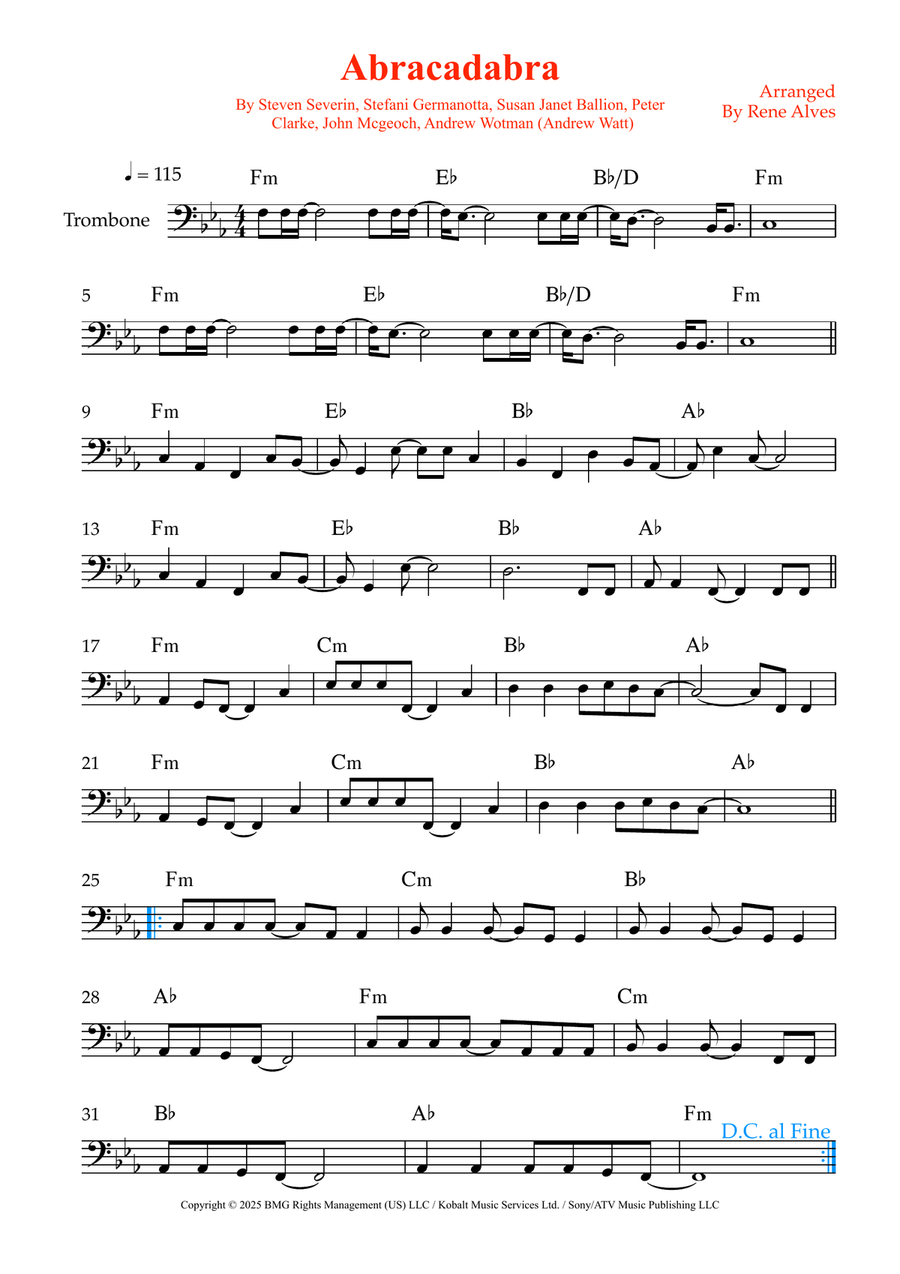 Abracadabra Abracadabra Trombone Solo scores gallery preview page 1