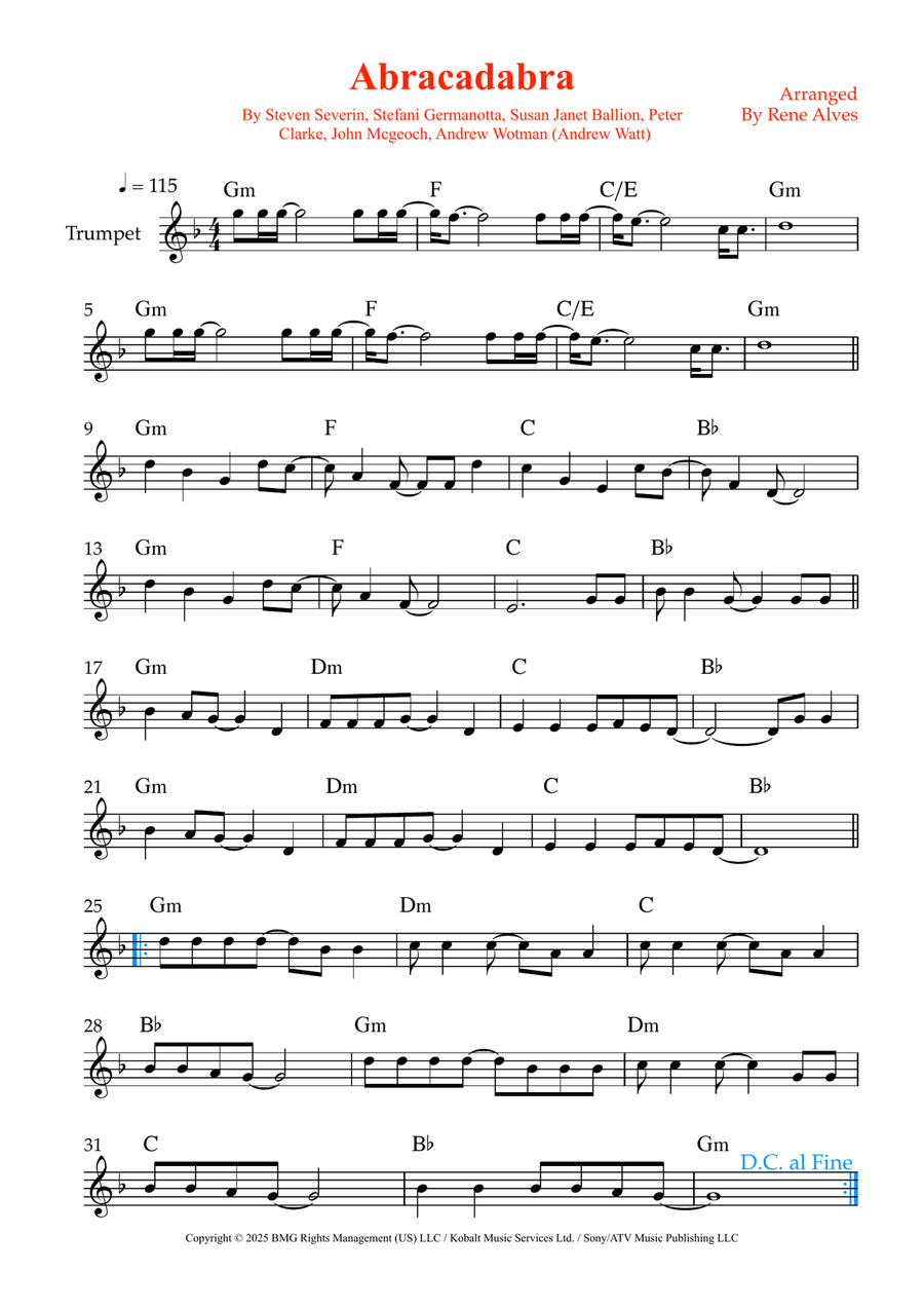 Abracadabra Abracadabra B-Flat Trumpet scores gallery preview page 1