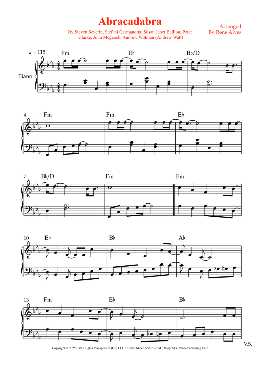 Abracadabra Abracadabra Easy Piano scores gallery preview page 1
