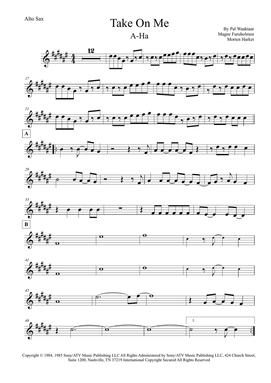 Take On Me Take On Me Alto Saxophone scores gallery preview page 1