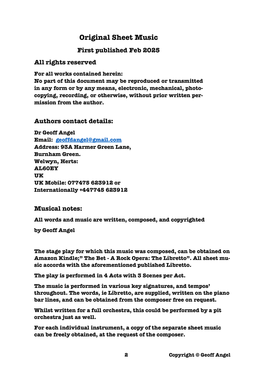 The Bet - A Rock Opera- Full Musical Score Full Orchestra scores gallery preview page 2