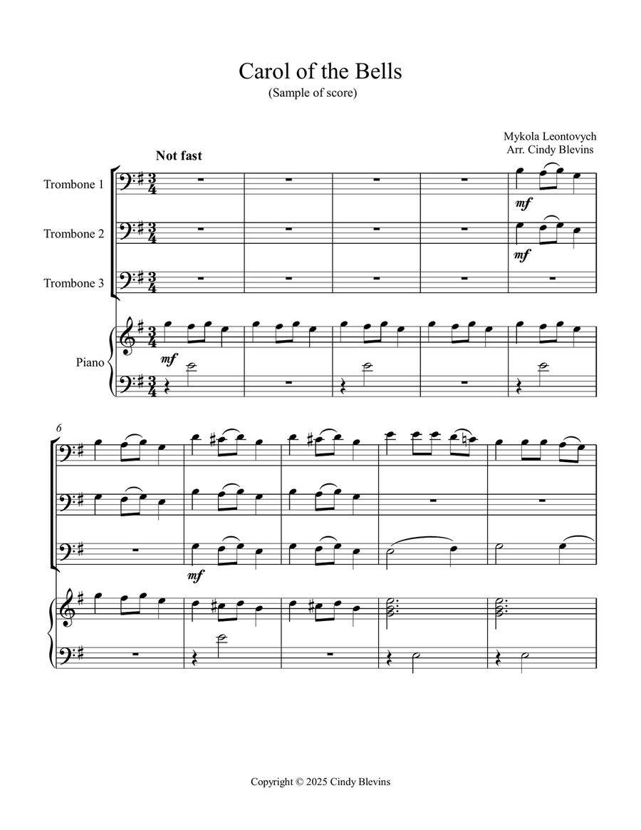 Three Trombones and Piano for Christmas, Book 1 (12 Arrangements) Trombone Trio scores gallery preview page 2