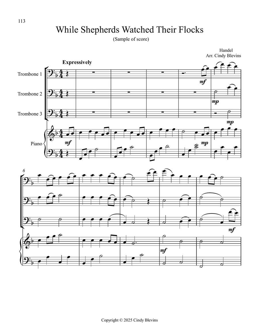 Three Trombones and Piano for Christmas, Book 1 (12 Arrangements) Trombone Trio scores gallery preview page 5