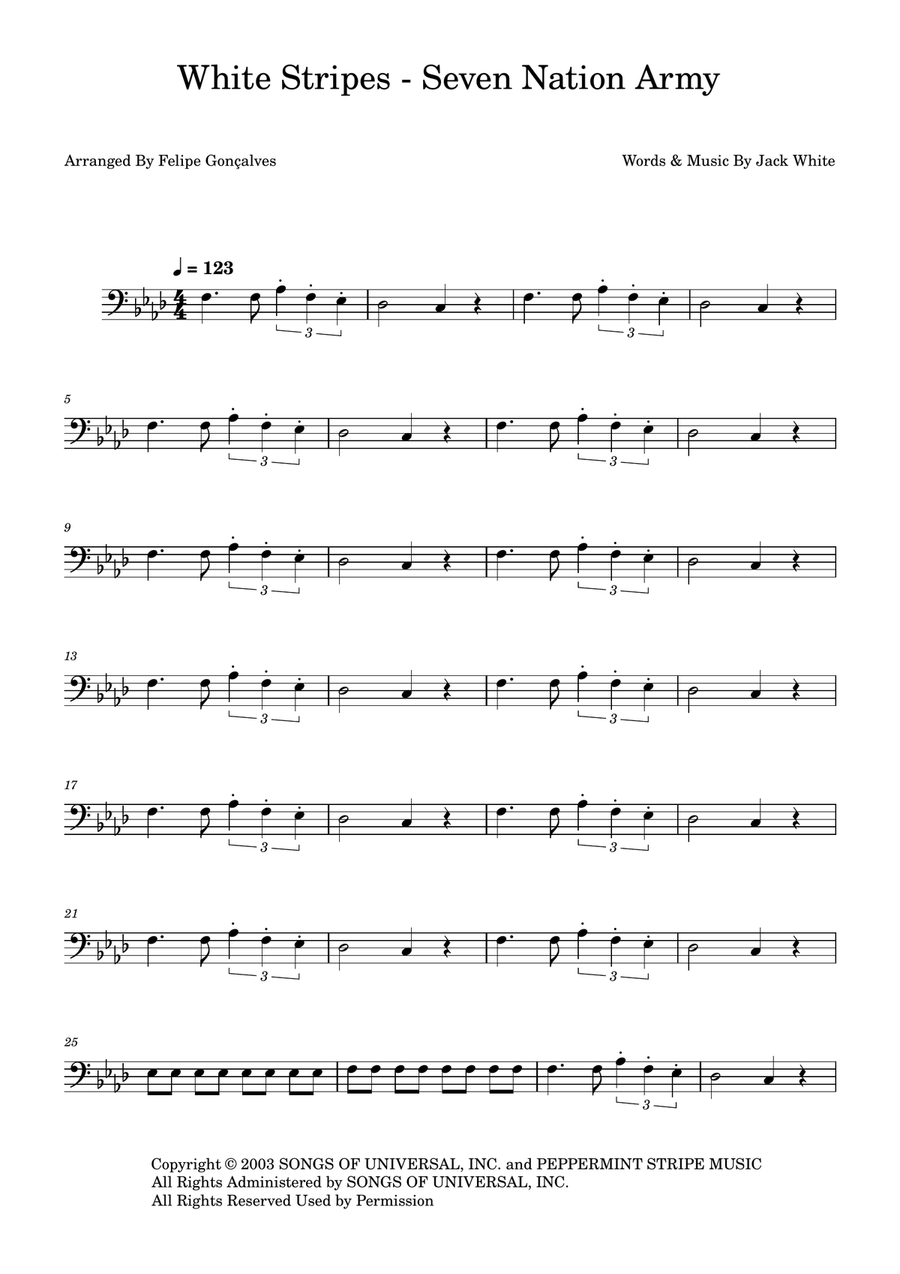 Seven Nation Army Seven Nation Army Bass Guitar scores gallery preview page 1