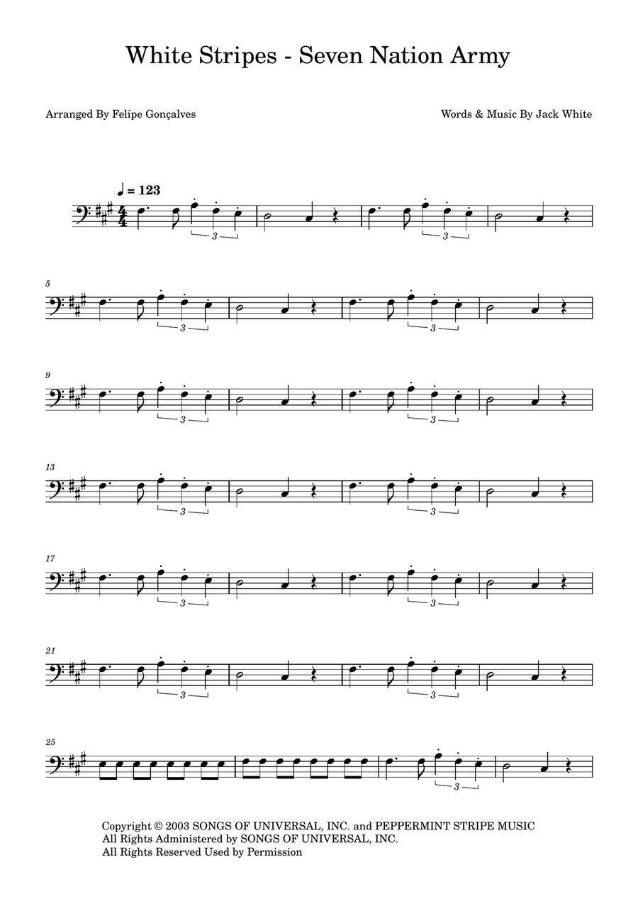 Seven Nation Army Seven Nation Army Bass Guitar scores gallery preview page 1