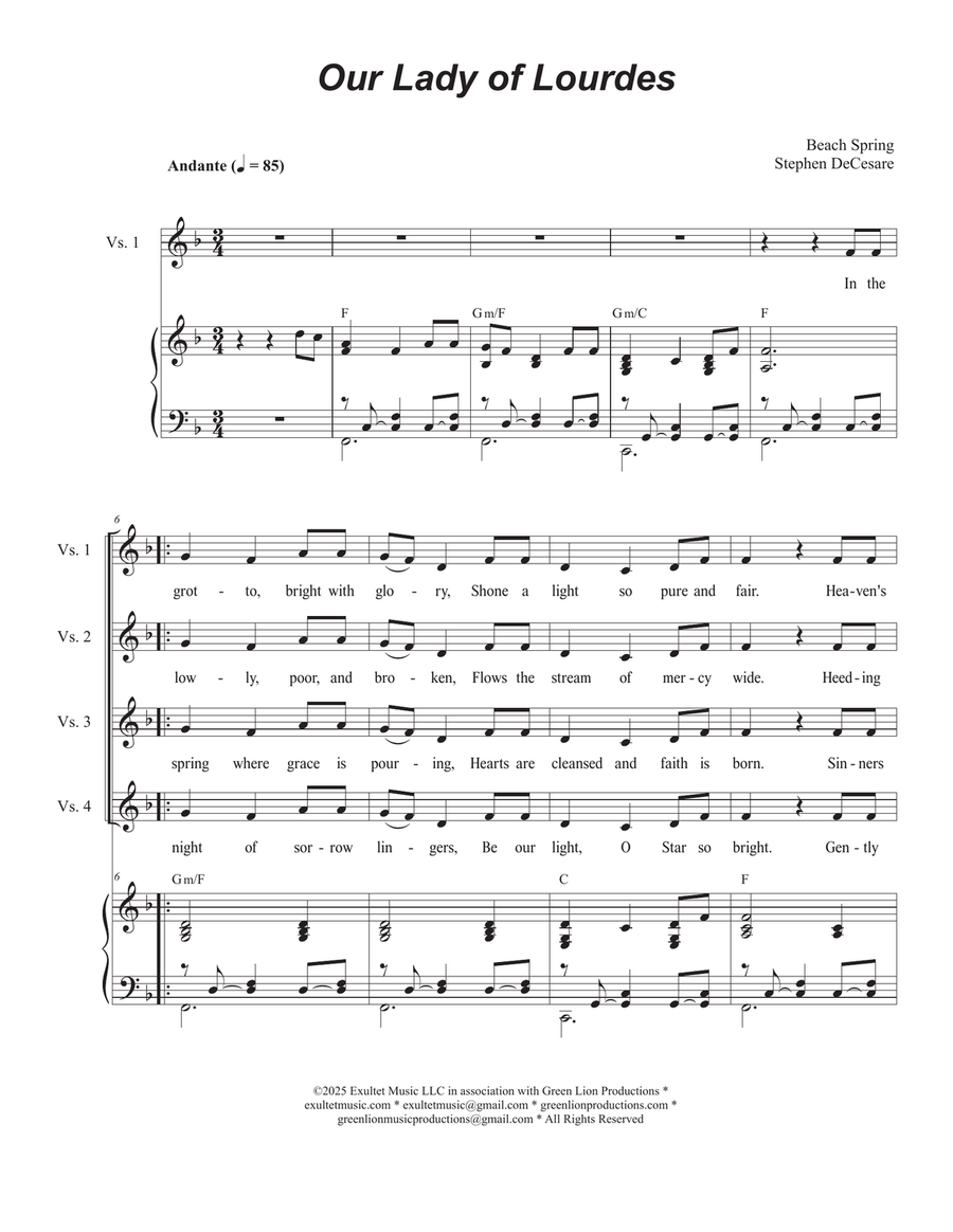 Our Lady of Lourdes (2-part choir - (Soprano and Tenor) 2-Part scores gallery preview page 1