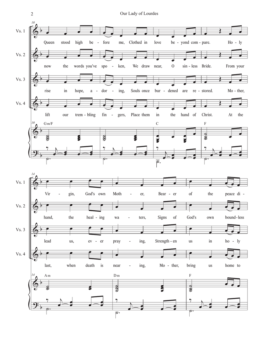 Our Lady of Lourdes (2-part choir - (Soprano and Tenor) 2-Part scores gallery preview page 2