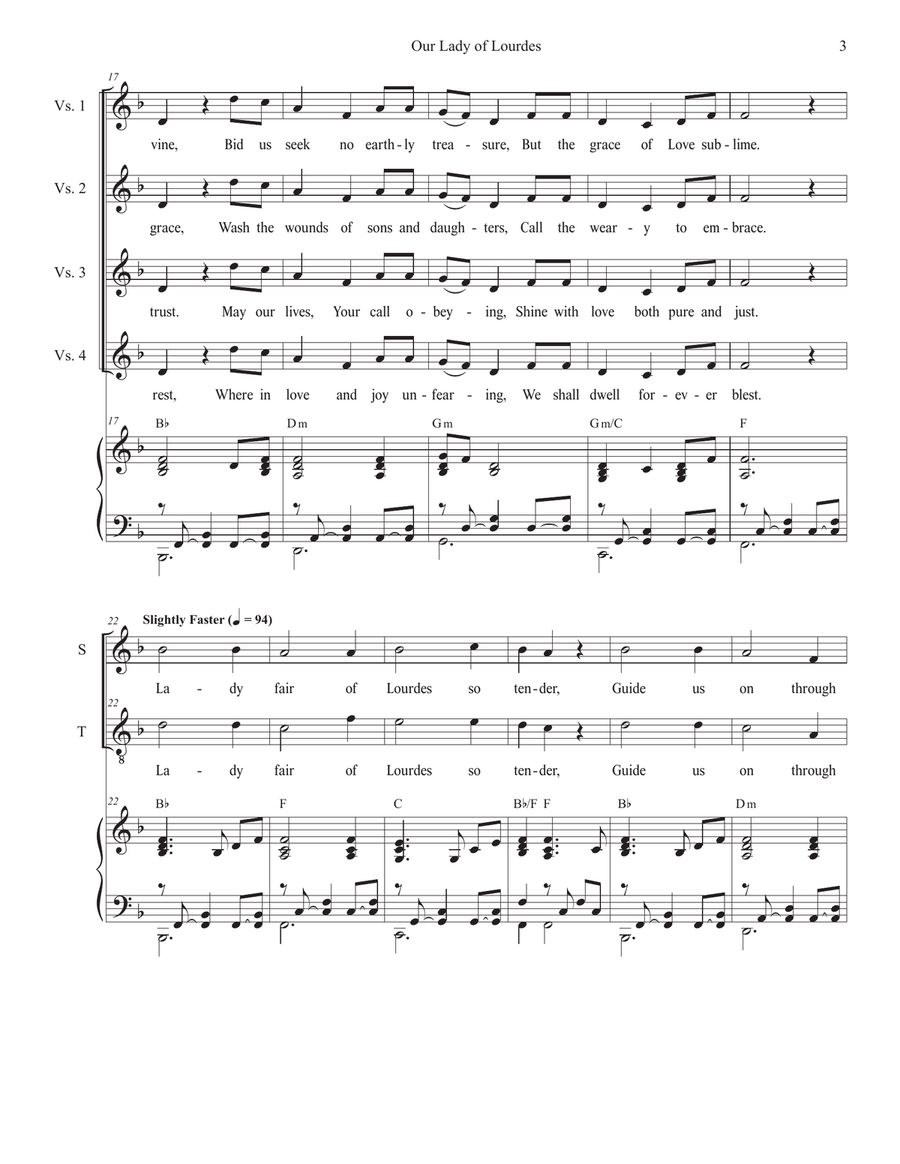 Our Lady of Lourdes (2-part choir - (Soprano and Tenor) 2-Part scores gallery preview page 3