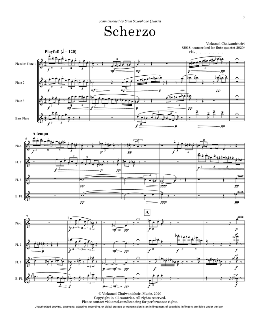 Scherzo (Flute Quartet) - Score Only Flute Quartet scores gallery preview page 3