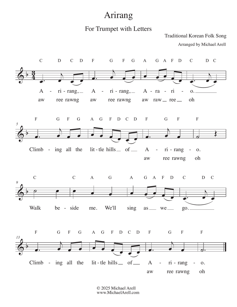 Arirang for Trumpet C Trumpet scores gallery preview page 1