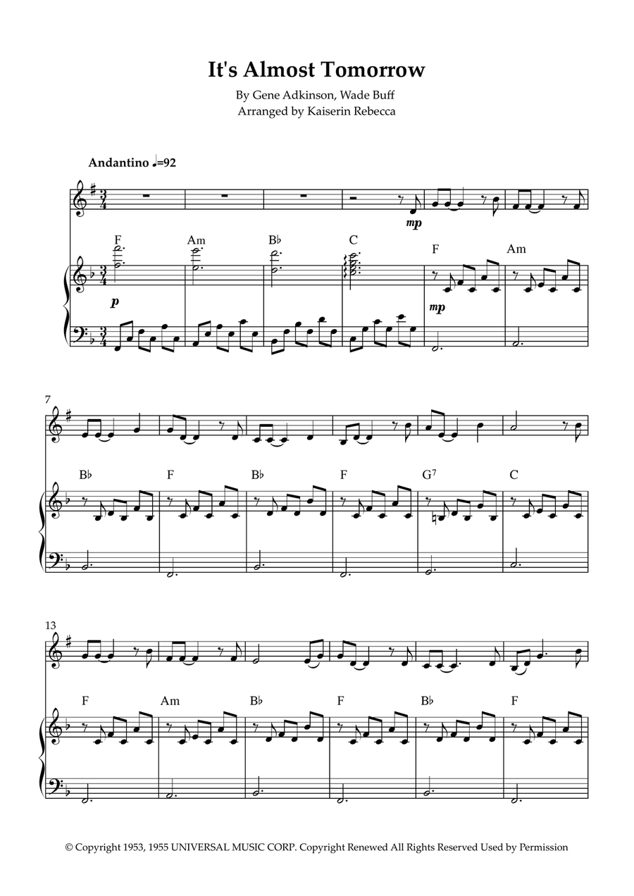 It's Almost Tomorrow It's Almost Tomorrow B-Flat Trumpet scores gallery preview page 1