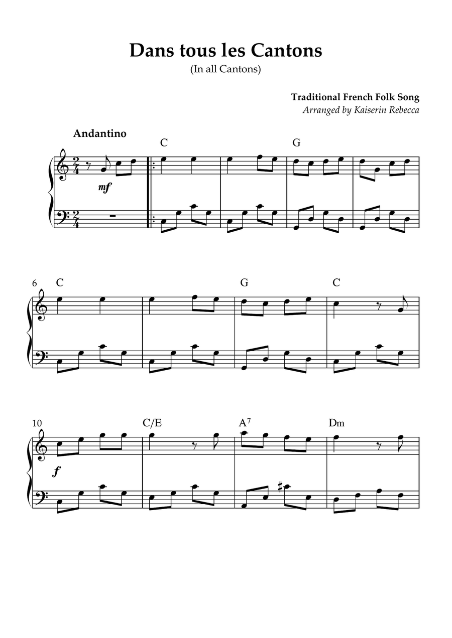 Dans tous les Cantons (In all Cantons) Piano Method scores gallery preview page 1