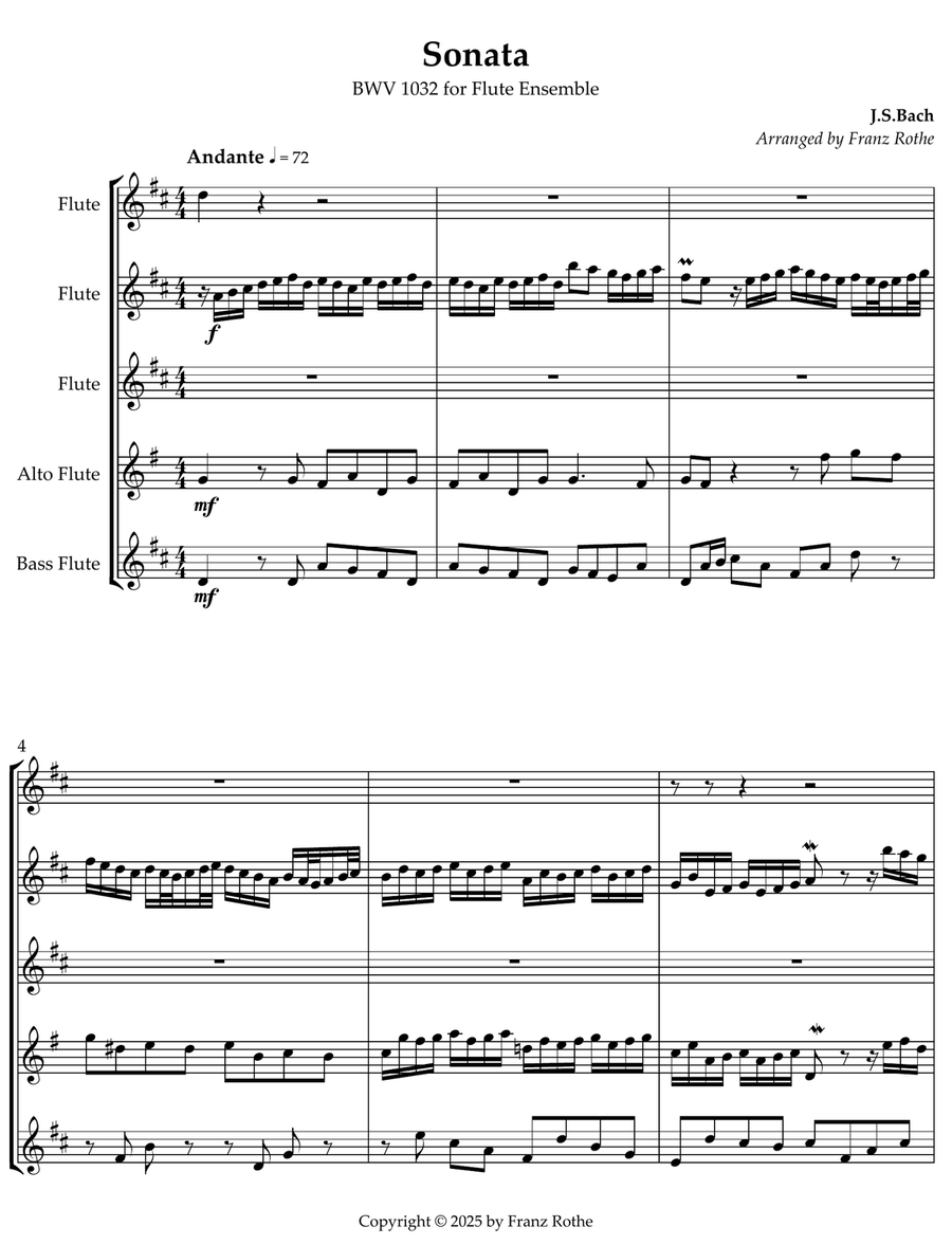 Sonata BWV1032 for Flute Ensemble Woodwind Quintet scores gallery preview page 2