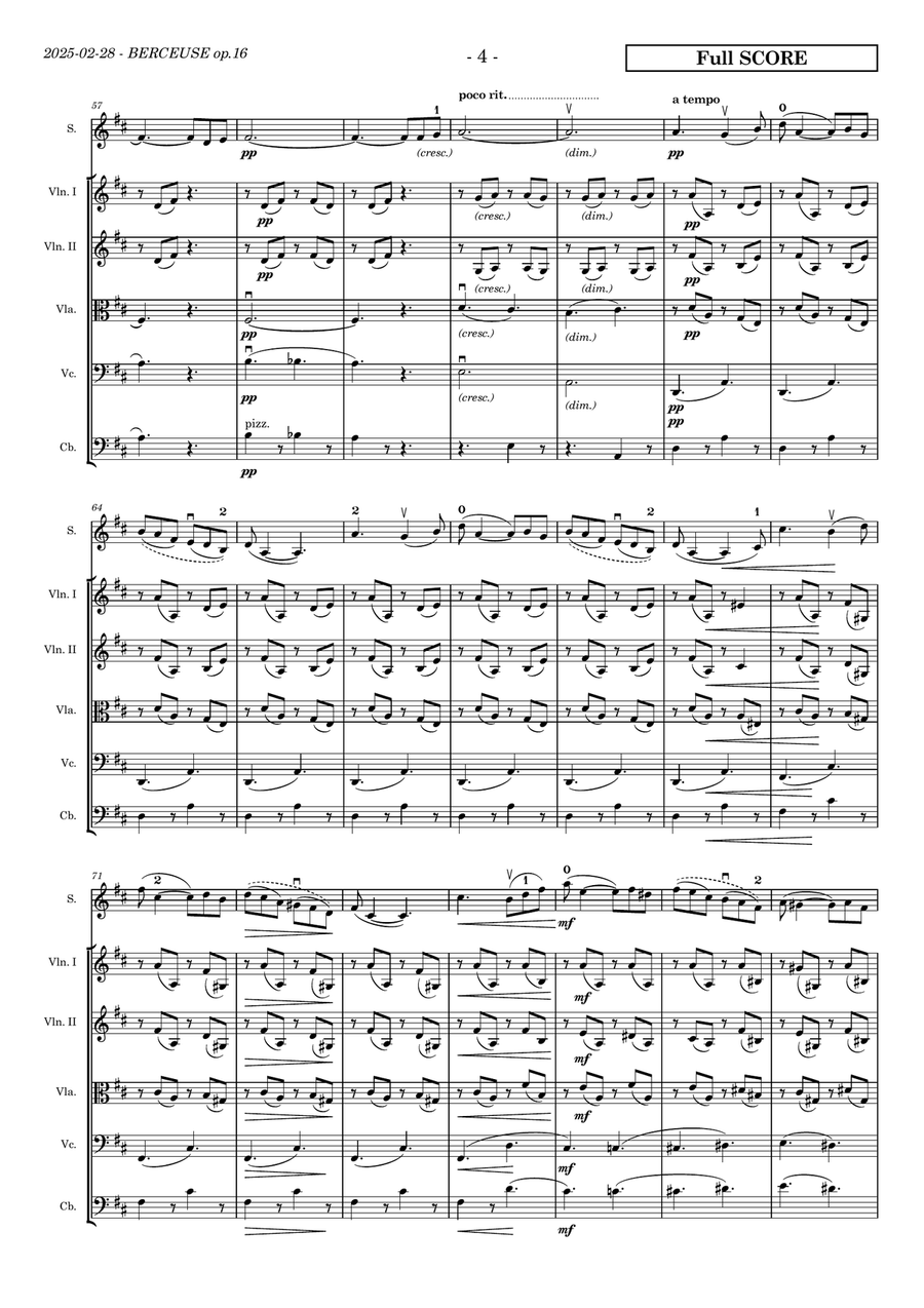 Faure's Berceuse op.16 for solo violin and strings (quartet, double bass ad libitum). Ed. Paulinyi. Chamber Music scores gallery preview page 4