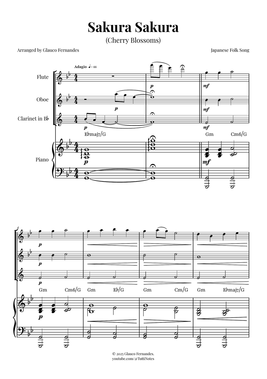 Sakura Sakura (Cherry Blossoms): A BEAUTIFUL Japanese Melody Woodwind Trio scores gallery preview page 1
