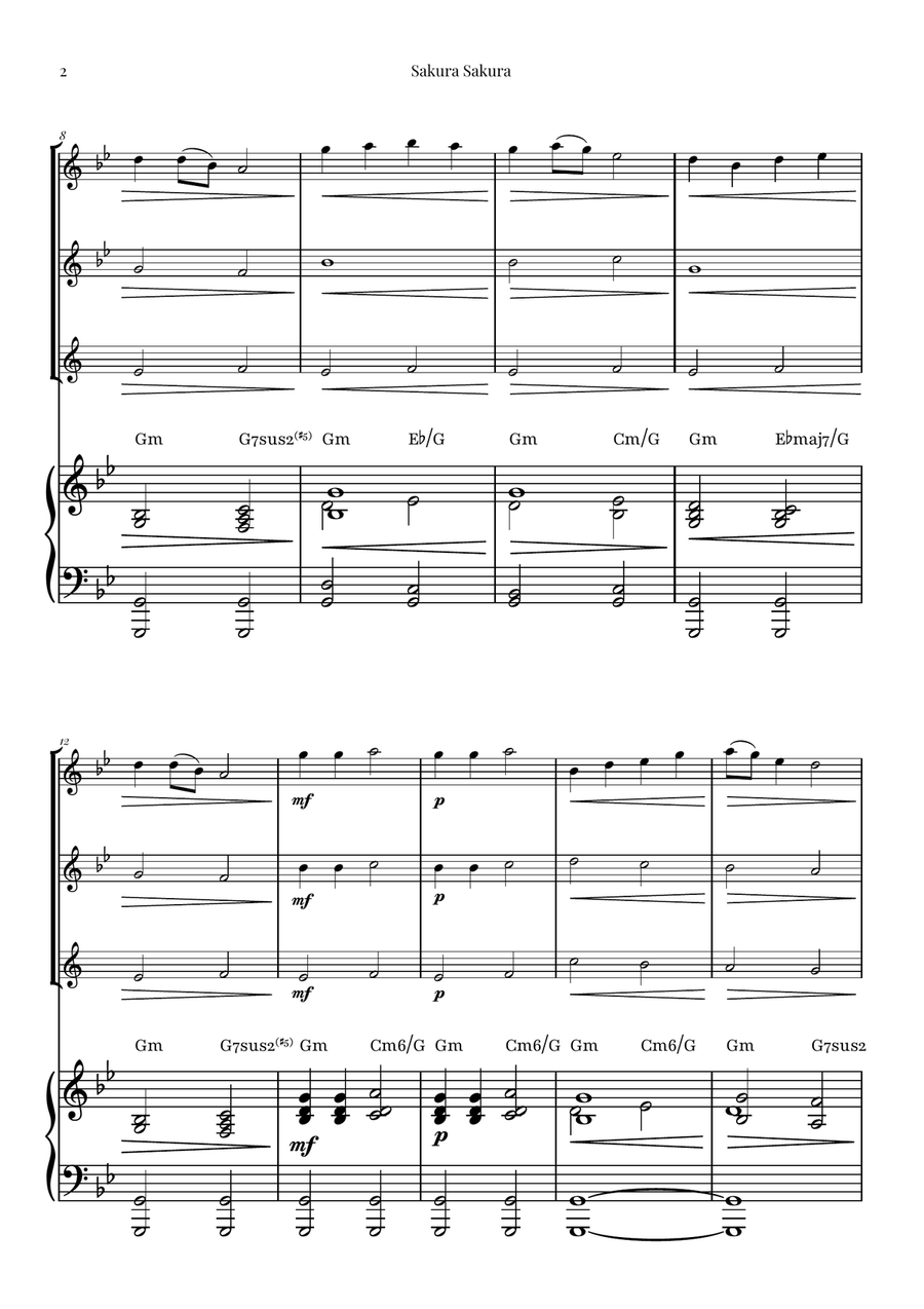 Sakura Sakura (Cherry Blossoms): A BEAUTIFUL Japanese Melody Woodwind Trio scores gallery preview page 2