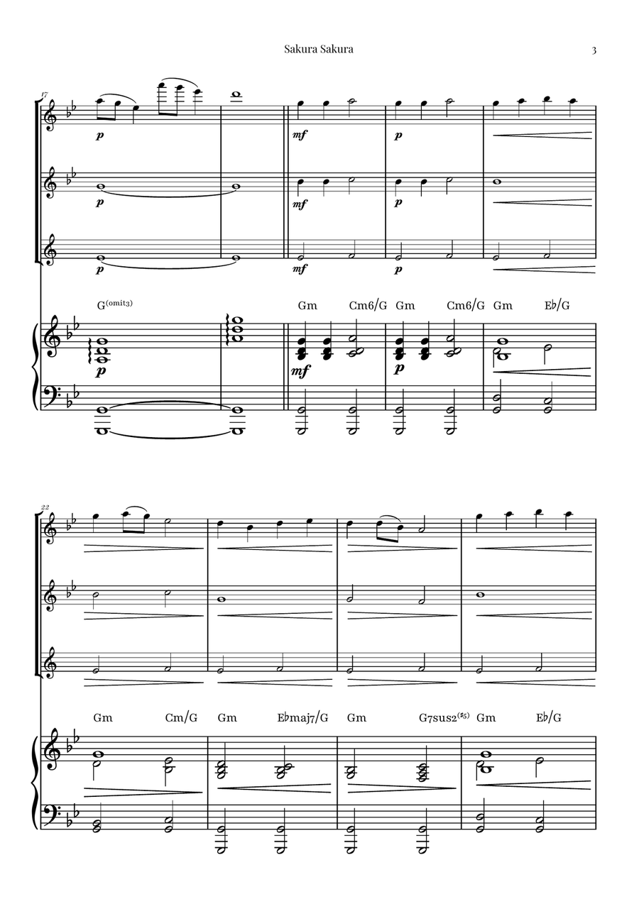 Sakura Sakura (Cherry Blossoms): A BEAUTIFUL Japanese Melody Woodwind Trio scores gallery preview page 3