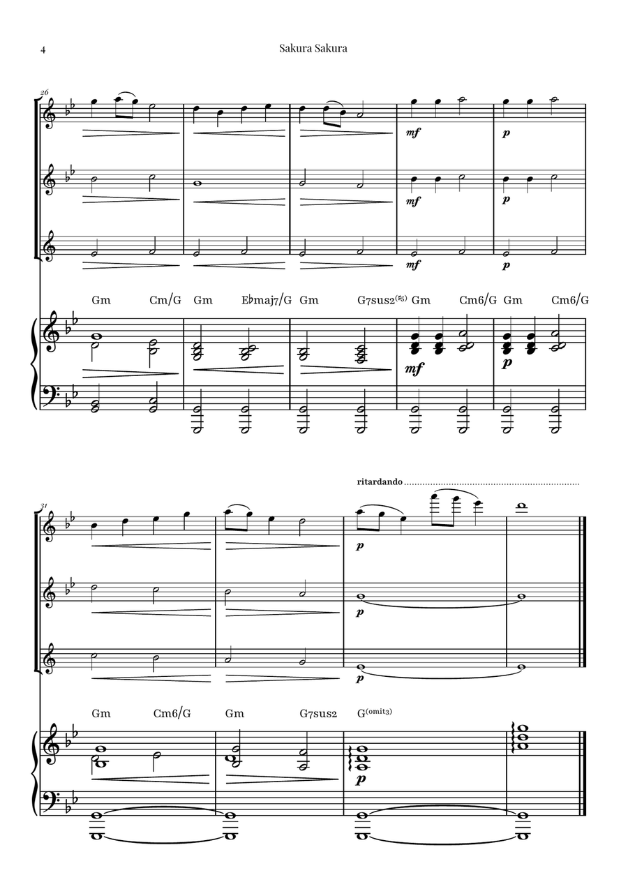 Sakura Sakura (Cherry Blossoms): A BEAUTIFUL Japanese Melody Woodwind Trio scores gallery preview page 4