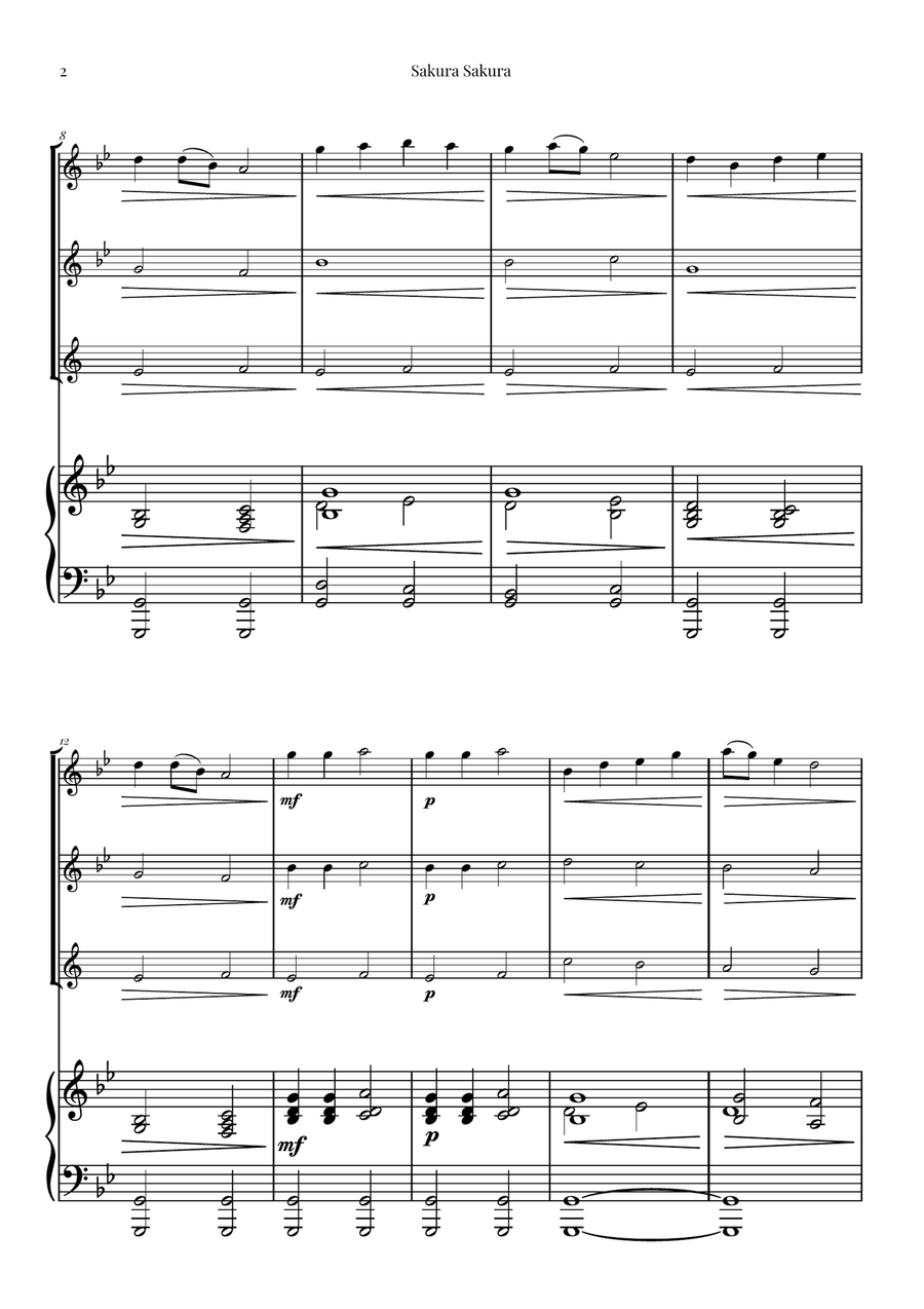 Sakura Sakura (Cherry Blossoms): A BEAUTIFUL Japanese Melody Woodwind Trio scores gallery preview page 2