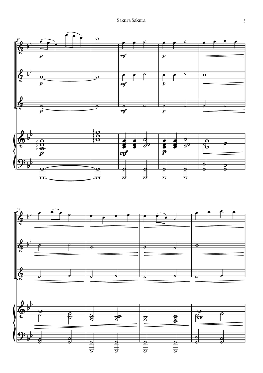Sakura Sakura (Cherry Blossoms): A BEAUTIFUL Japanese Melody Woodwind Trio scores gallery preview page 3