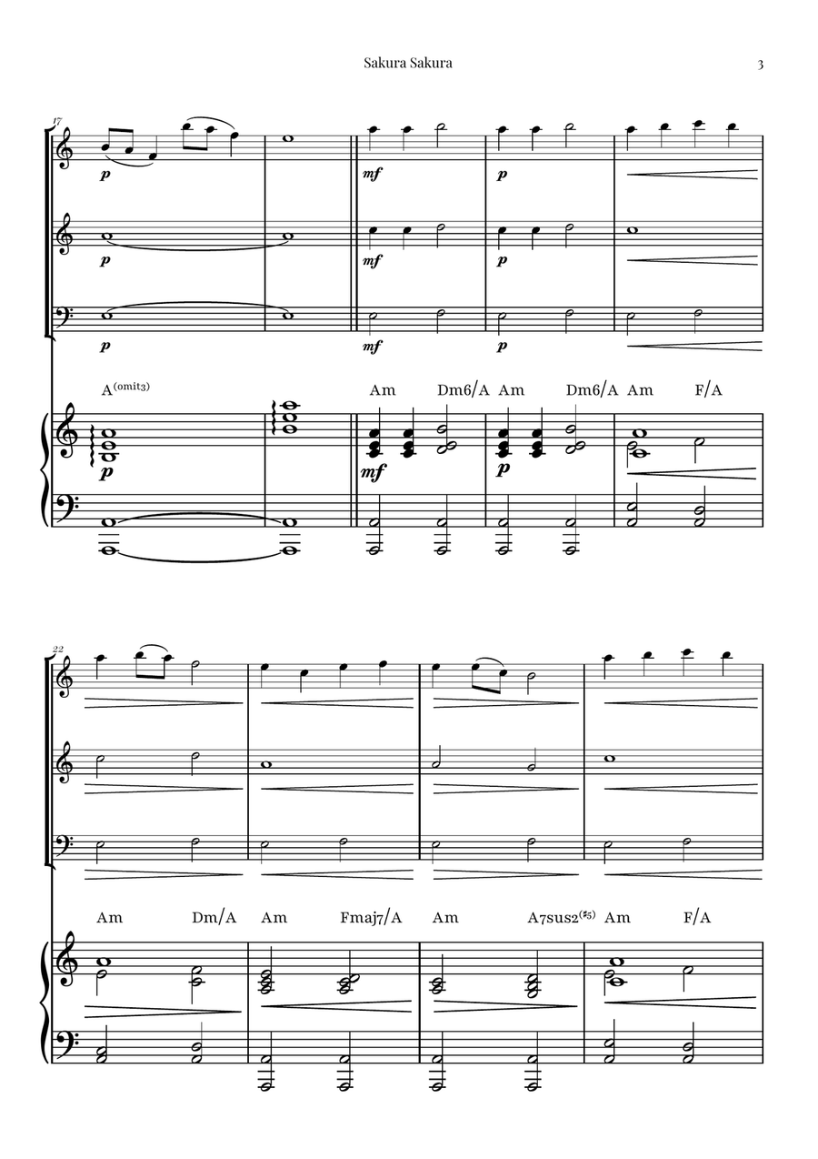 Sakura Sakura (Cherry Blossoms): A BEAUTIFUL Japanese Melody Woodwind Trio scores gallery preview page 3