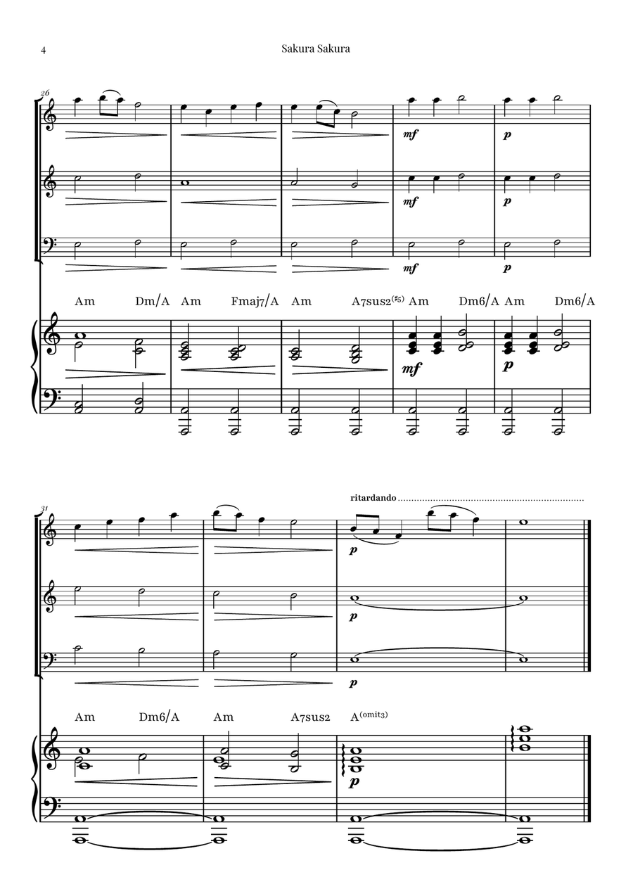 Sakura Sakura (Cherry Blossoms): A BEAUTIFUL Japanese Melody Woodwind Trio scores gallery preview page 4