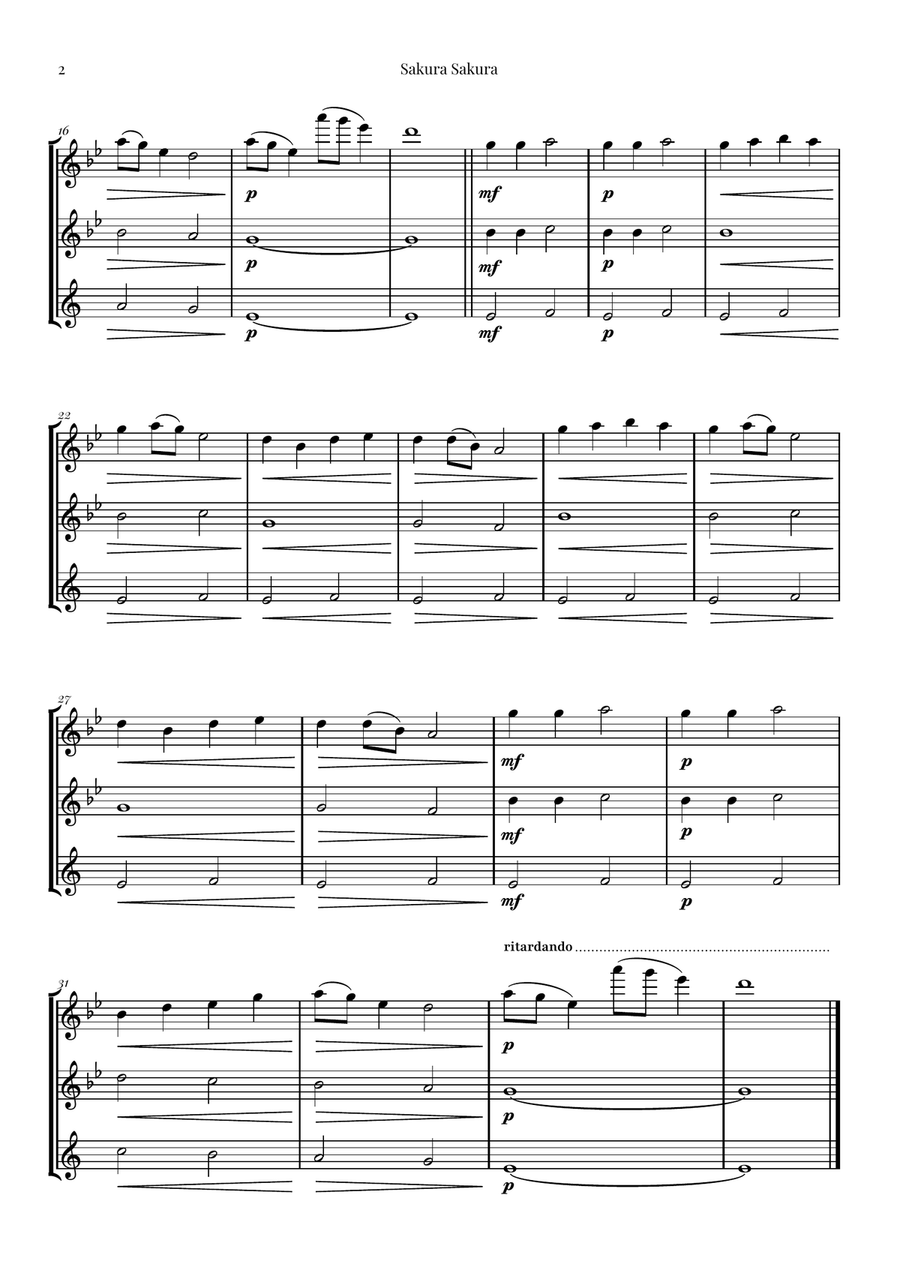 Sakura Sakura (Cherry Blossoms): A BEAUTIFUL Japanese Melody Woodwind Trio scores gallery preview page 2