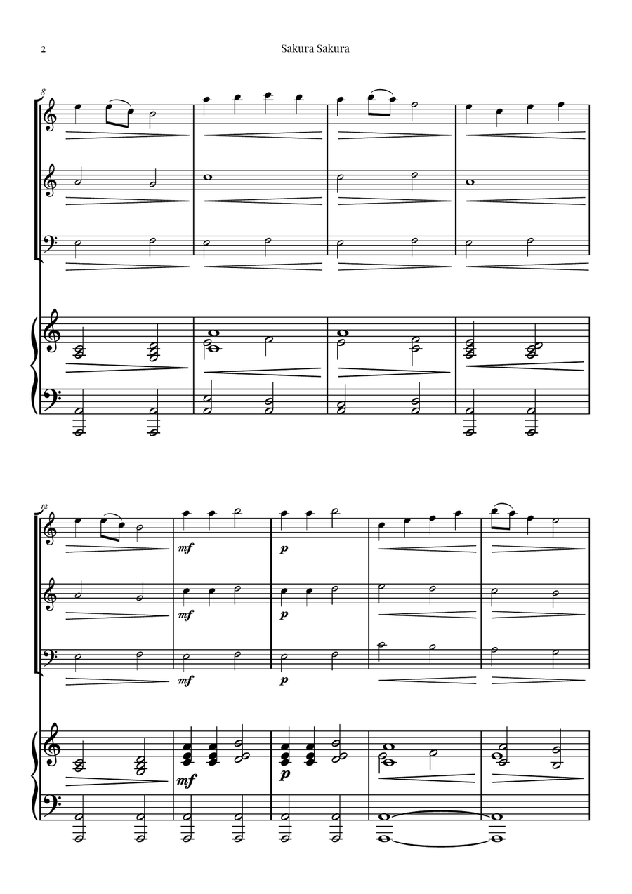 Sakura Sakura (Cherry Blossoms): A BEAUTIFUL Japanese Melody Woodwind Trio scores gallery preview page 2
