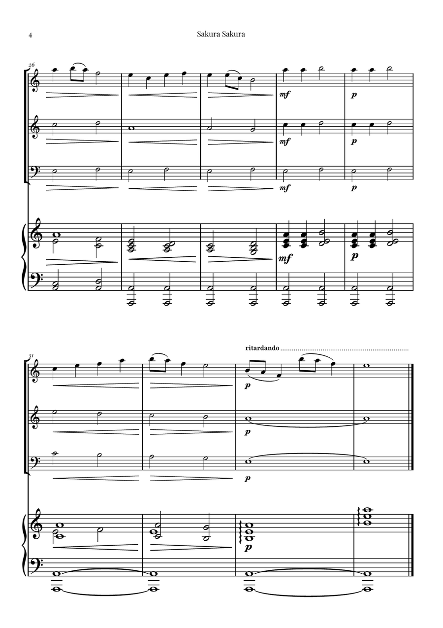 Sakura Sakura (Cherry Blossoms): A BEAUTIFUL Japanese Melody Woodwind Trio scores gallery preview page 4