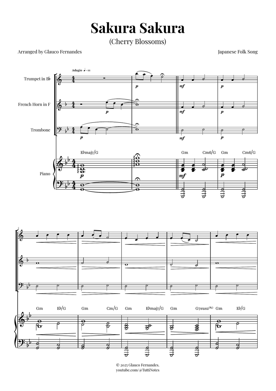 Sakura Sakura (Cherry Blossoms): A BEAUTIFUL Japanese Melody Brass Trio scores gallery preview page 1