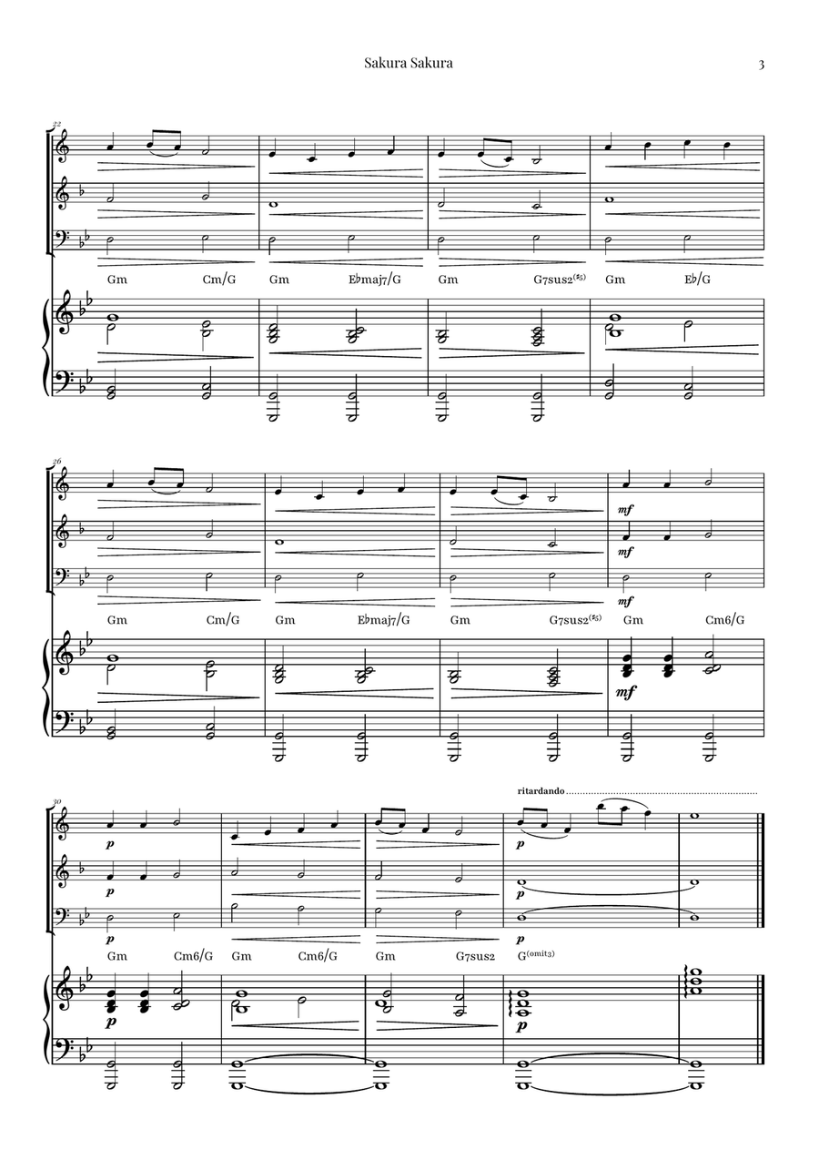 Sakura Sakura (Cherry Blossoms): A BEAUTIFUL Japanese Melody Brass Trio scores gallery preview page 3