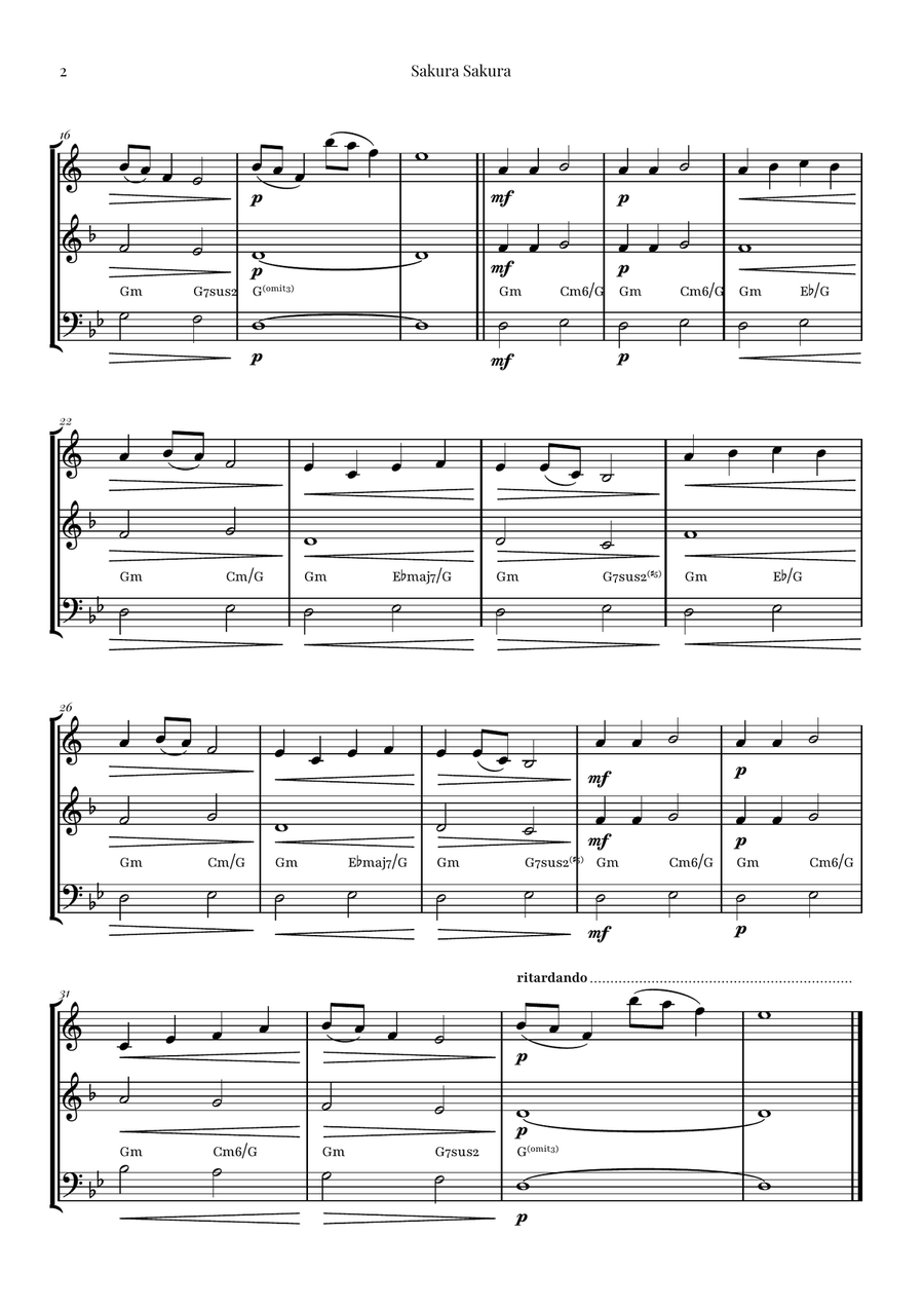 Sakura Sakura (Cherry Blossoms): A BEAUTIFUL Japanese Melody Brass Trio scores gallery preview page 2
