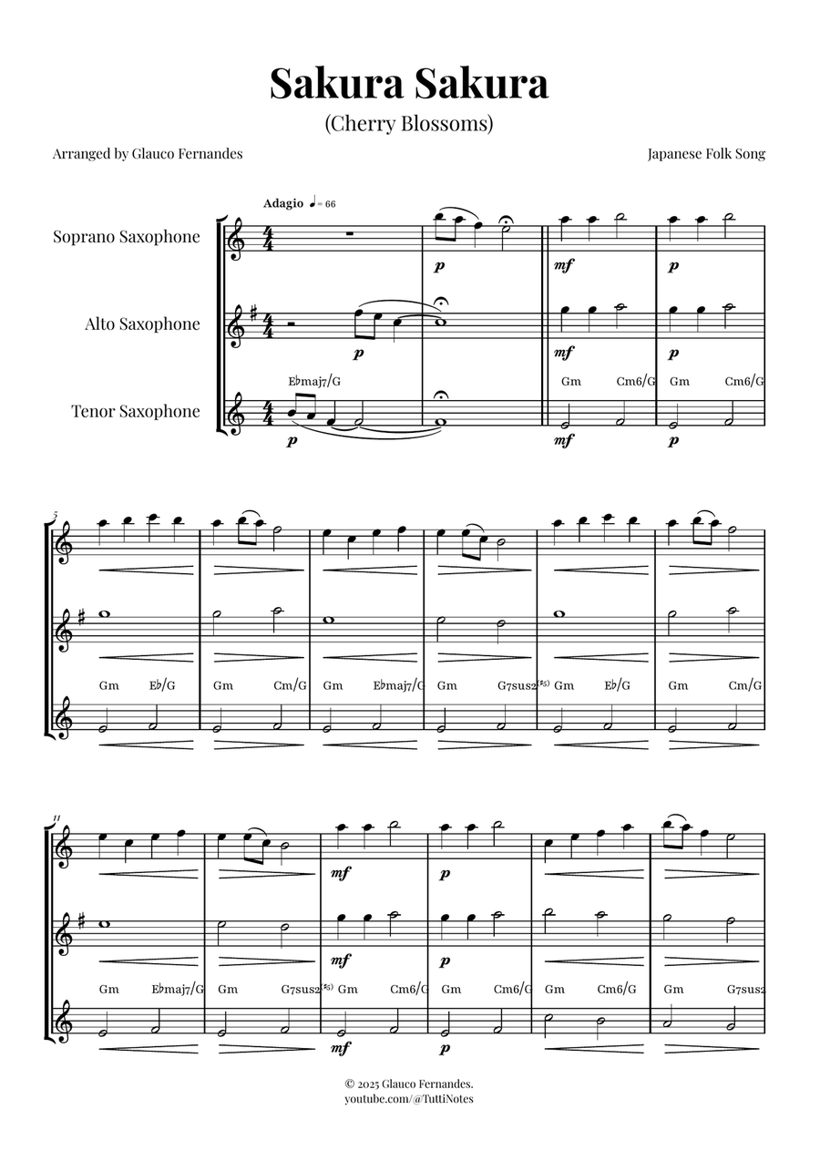 Sakura Sakura (Cherry Blossoms): A BEAUTIFUL Japanese Melody Woodwind Trio scores gallery preview page 1