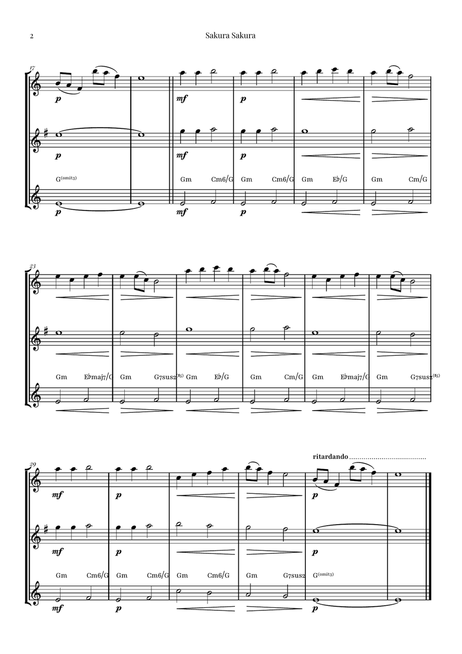 Sakura Sakura (Cherry Blossoms): A BEAUTIFUL Japanese Melody Woodwind Trio scores gallery preview page 2