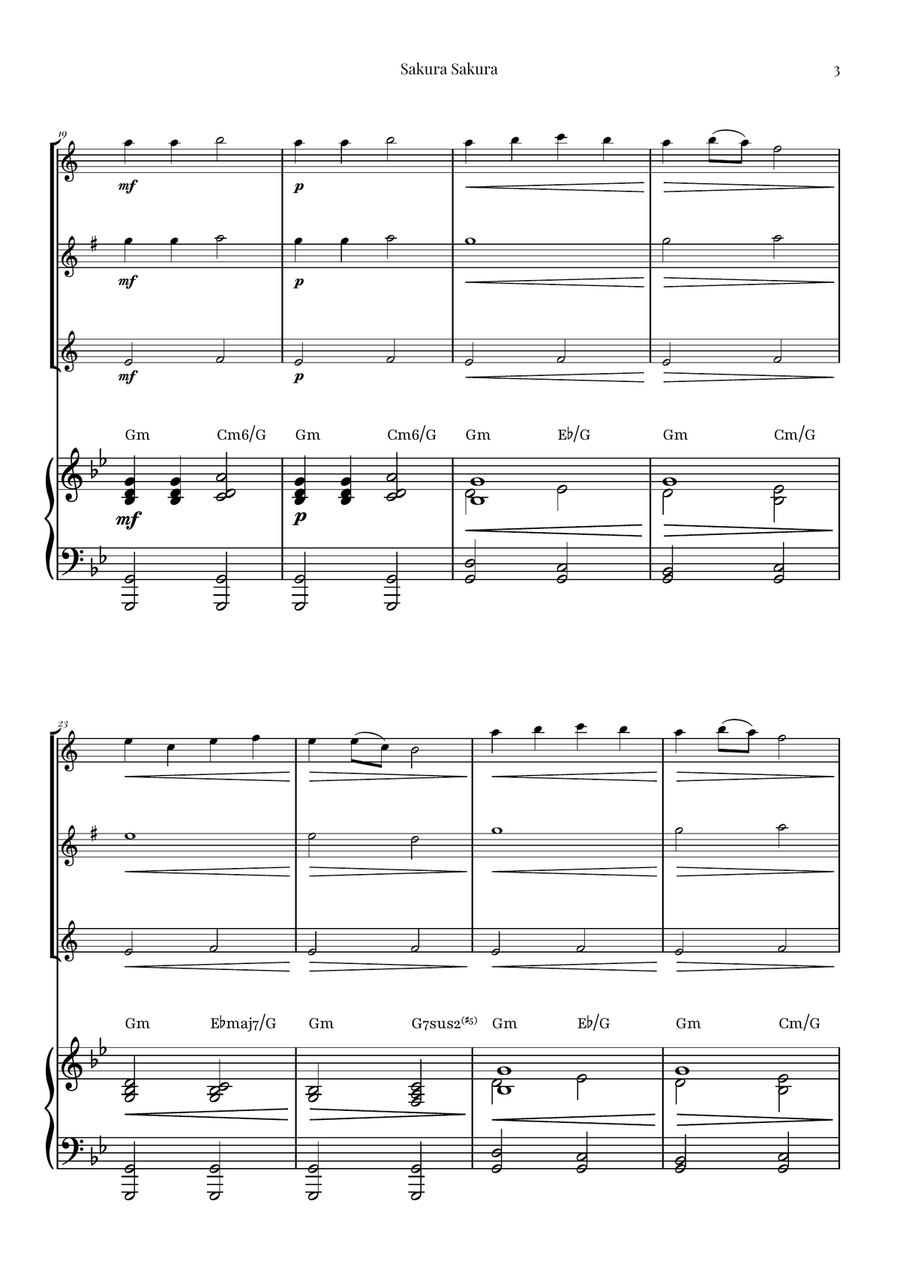 Sakura Sakura (Cherry Blossoms): A BEAUTIFUL Japanese Melody Woodwind Trio scores gallery preview page 3