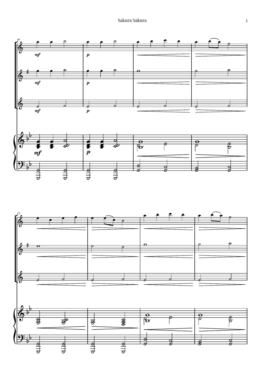 Sakura Sakura (Cherry Blossoms): A BEAUTIFUL Japanese Melody Woodwind Trio scores gallery preview page 3
