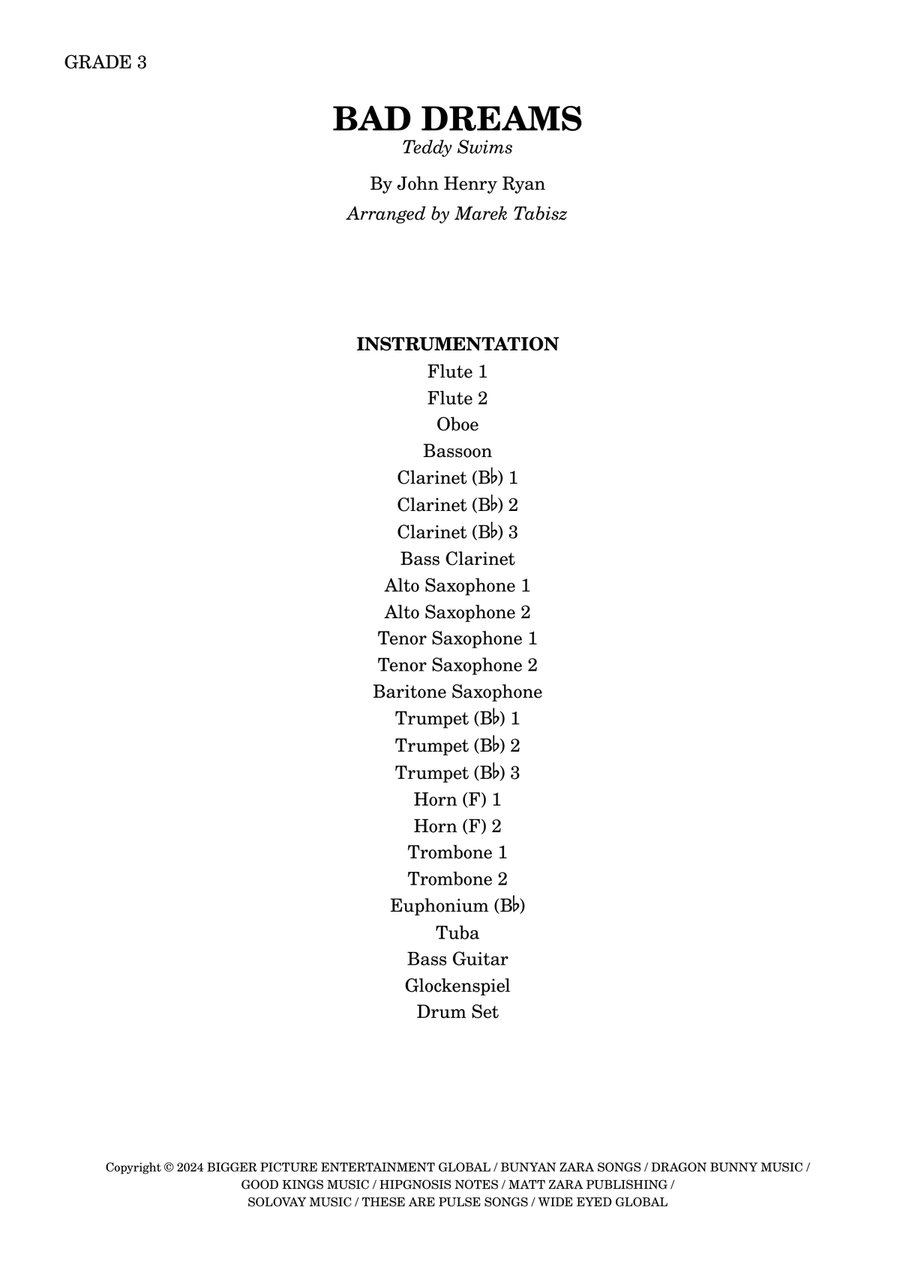 Bad Dreams Bad Dreams Concert Band scores gallery preview page 1