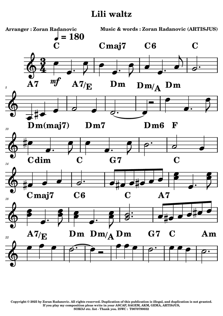 Lili waltz - lead sheet Lili waltz - lead sheet Piano scores gallery preview page 1