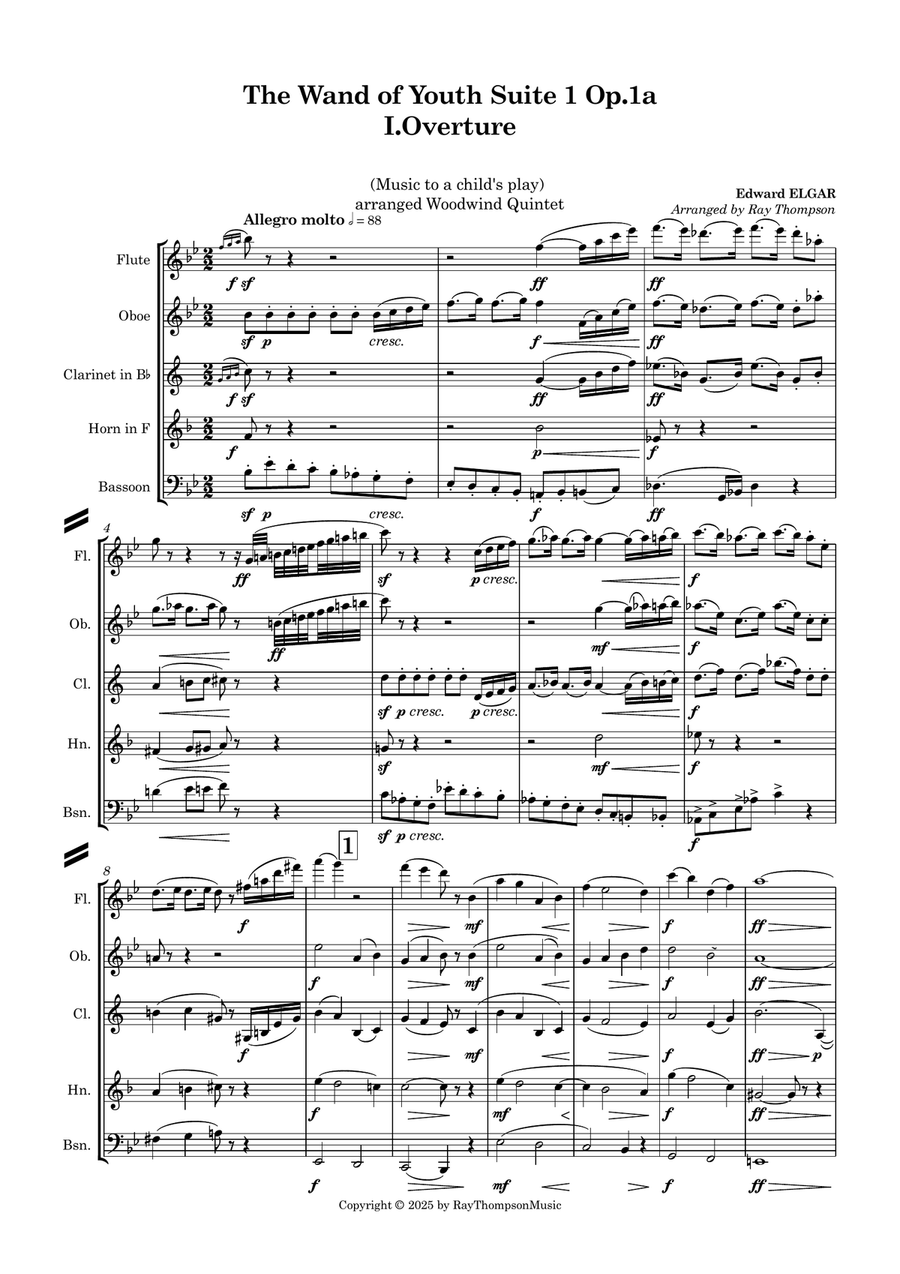 Elgar: The Wand of Youth Suite No.1 Op.1a I.Overture - wind quintet Woodwind Quintet scores gallery preview page 2
