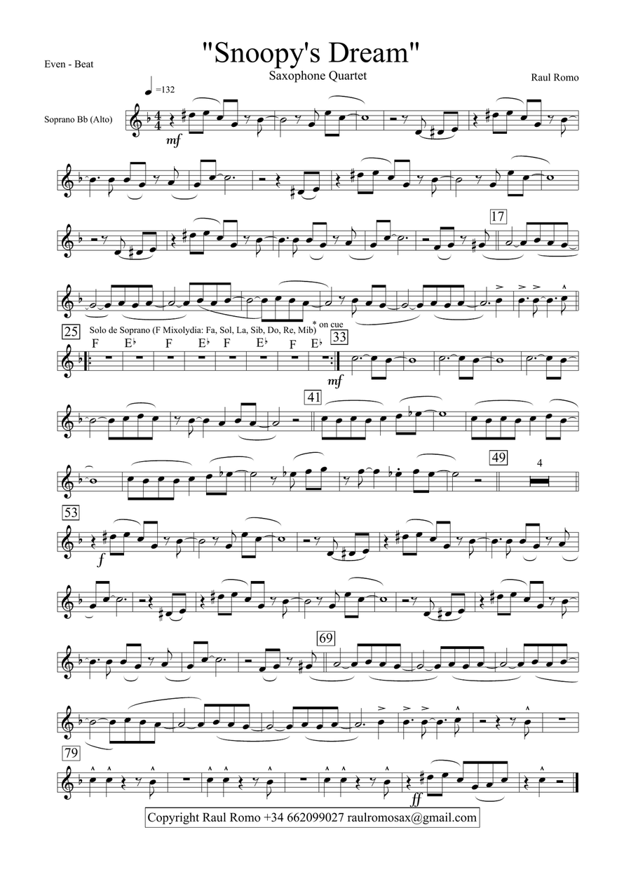 SAXOPHONE QUARTET - Snoopys Dream Saxophone Quartet scores gallery preview page 4