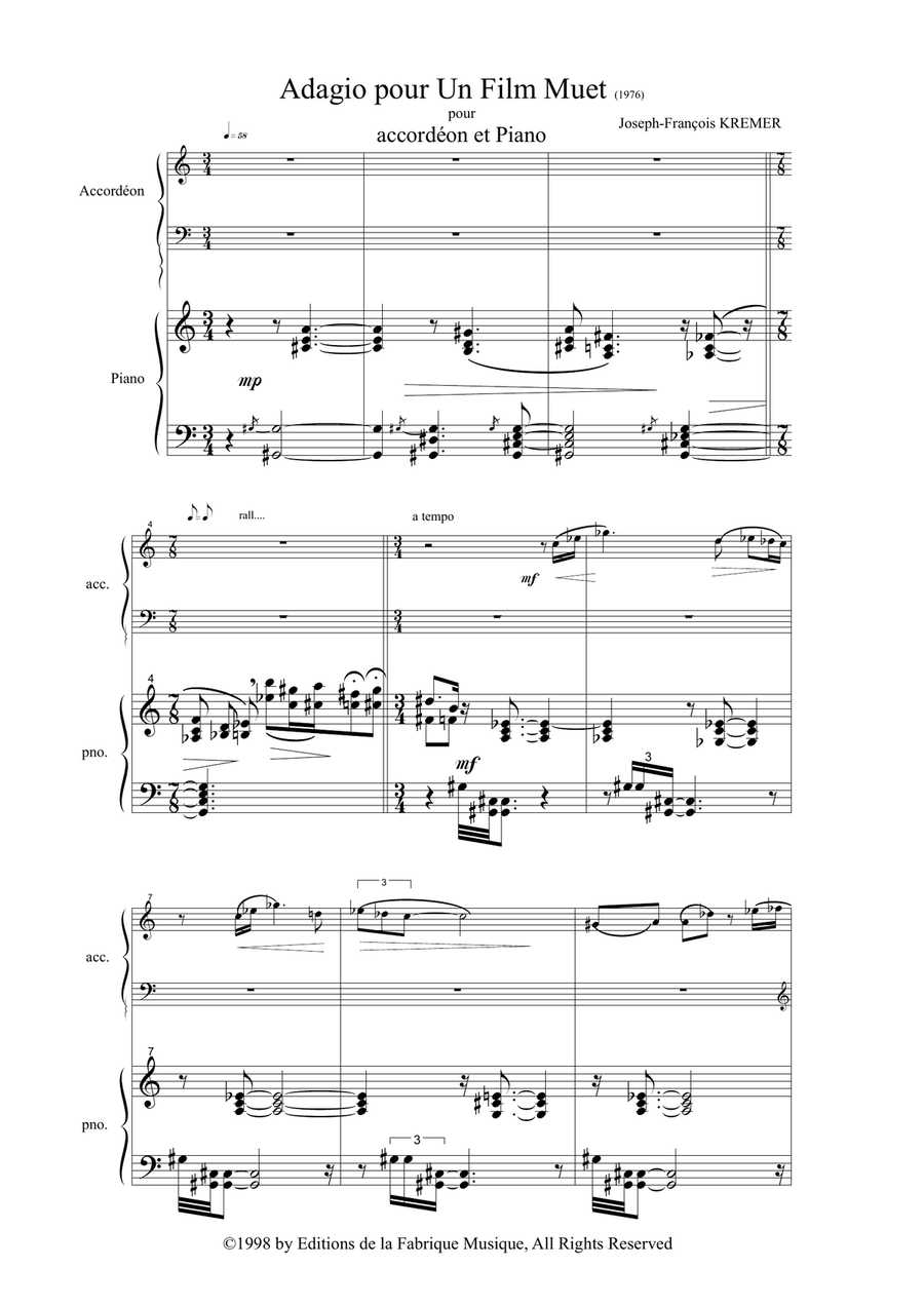 Joseph-François Kremer : Adagio pour un film muet for accordion and piano Chamber Music scores gallery preview page 2