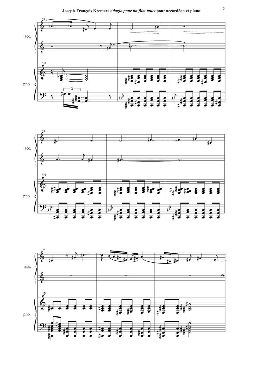 Joseph-François Kremer : Adagio pour un film muet for accordion and piano Chamber Music scores gallery preview page 3