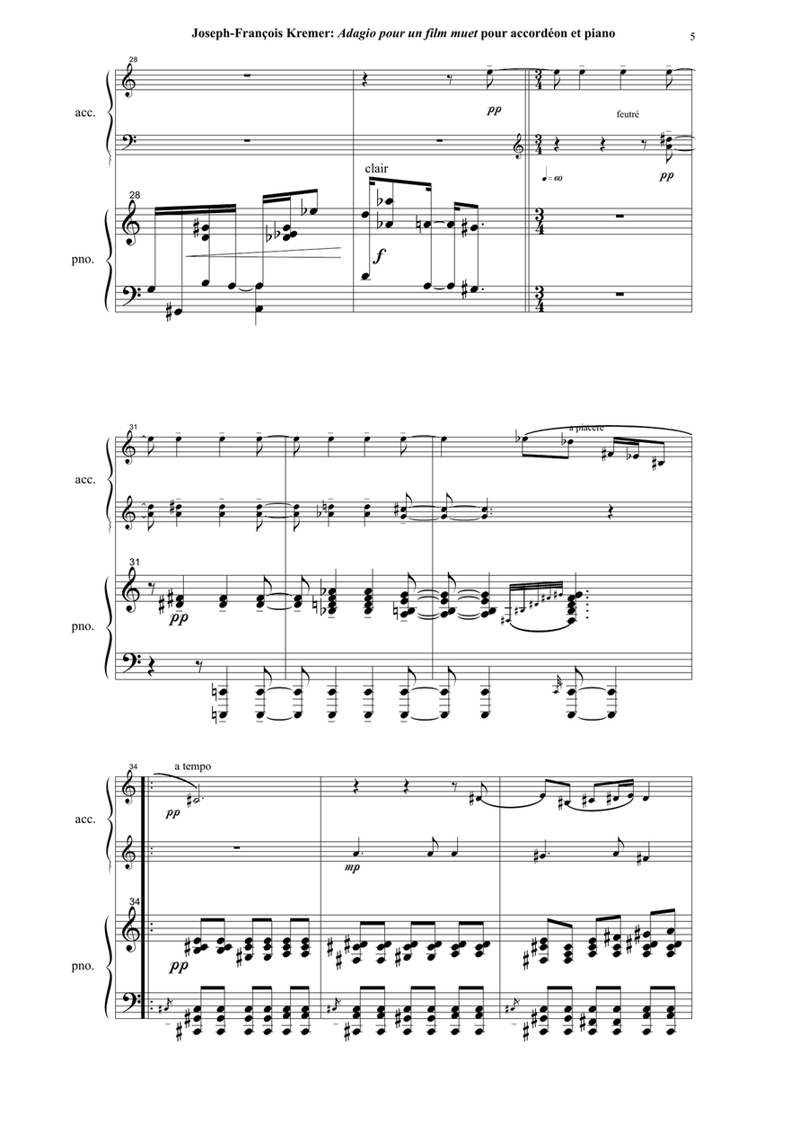 Joseph-François Kremer : Adagio pour un film muet for accordion and piano Chamber Music scores gallery preview page 5