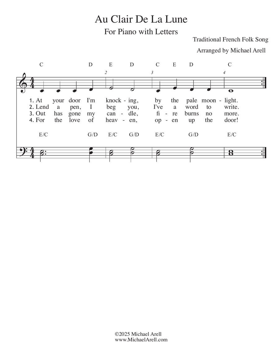 Au Clair De La Lune for Piano Piano Method scores gallery preview page 1