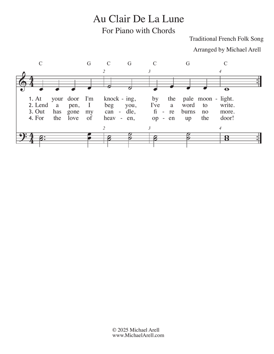 Au Clair De La Lune for Piano Piano Method scores gallery preview page 2