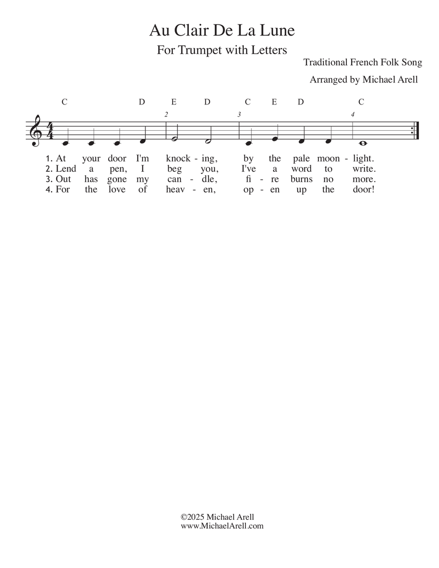 Au Clair De La Lune for Trumpet C Trumpet scores gallery preview page 1