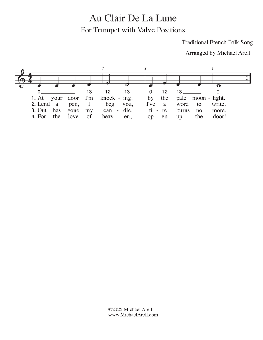 Au Clair De La Lune for Trumpet C Trumpet scores gallery preview page 2